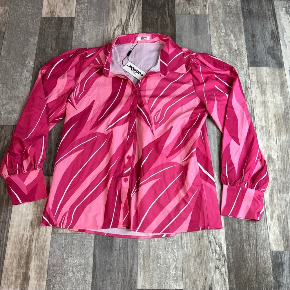 Zeagoo Button Up Womens Blouse, Pink, Medium